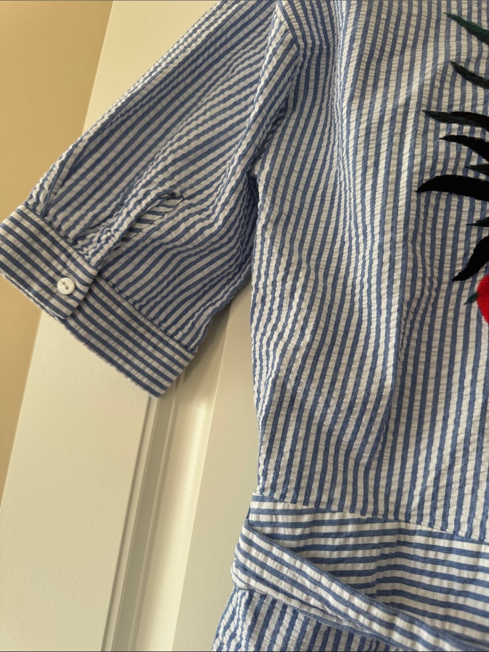 Zara Blue Striped Seer Sucker Romper with Toucan Embroidery - Picture 7 of 7